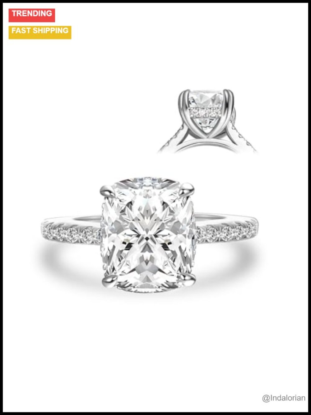 3.5CT Cushion Cut Moissanite Engagement Ring S925 Silver Pave Band